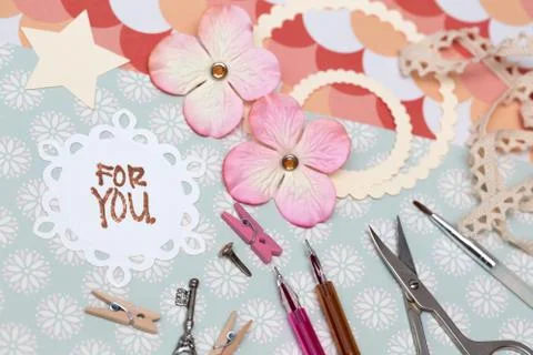 Scrapbook - process of creating a postcard Stock Photos