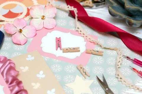 Scrapbook - process of creating a postcard Stock Photos