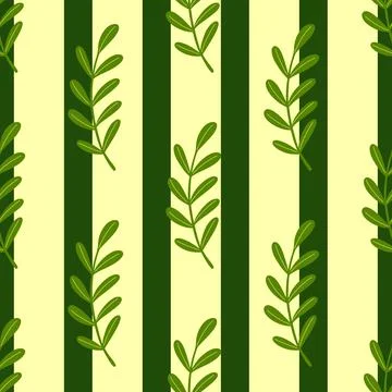 Scrapbook seamless botanic pattern with simple leaf banches ornament. Green s 스톡 일러스트