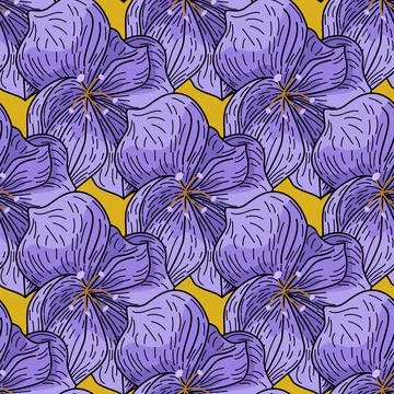 Scrapbook seamless pattern with big purple orchid flowers outline flowers. Or 库存插图