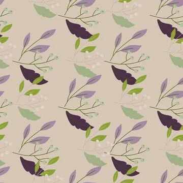 Scrapbook seamless pattern with botanic purple and green berries elements. Pa Stock Illustration