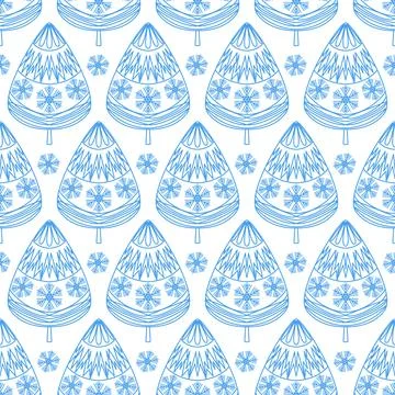Scrapbook seamless pattern with christmas tree blue white cute cozy backgroun Stock Illustration