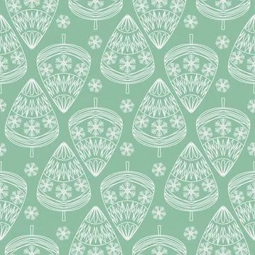 Scrapbook seamless pattern with christmas tree green cute cozy background for Stock Illustration