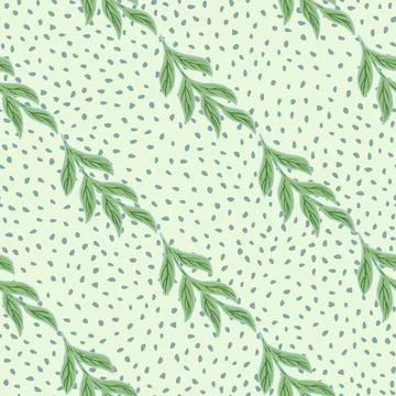 Scrapbook seamless pattern with doodle green branches ornament. Light backgro Stock Illustration
