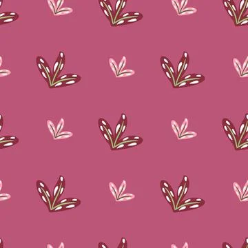 Scrapbook seamless pattern with doodle simple leaf shapes. Pink background. B Stock Illustration