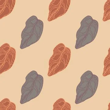 Scrapbook seamless pattern with grey and orange colored outline leaf shapes.  Stock Illustration