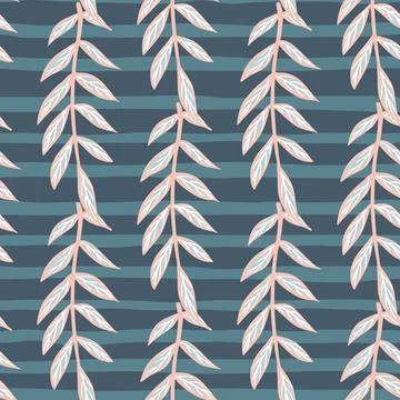 Scrapbook seamless pattern with light leaves branches doodle ornament. Navy b Stock Illustration