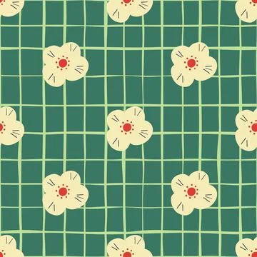 Scrapbook seamless pattern with light scandinavian flowers elements. Green ch イラスト素材