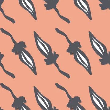Scrapbook seamless pattern with navy blue contoured leaves elements. Pink pas Illustrazione stock