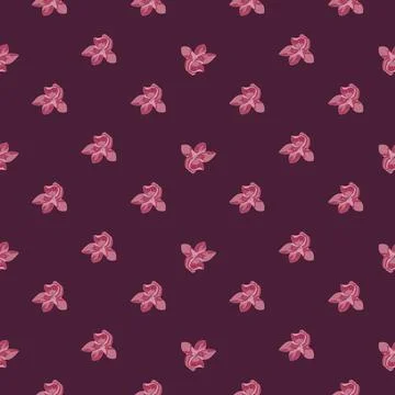 Scrapbook seamless pattern with outline orchid elements print. Maroon and pin Stock Illustration