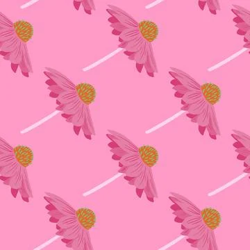Scrapbook seamless pattern with pink creative gerbera flowers ornament. Summe Illustrazione stock