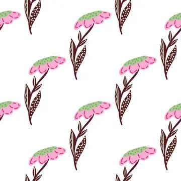 Scrapbook seamless pattern with pink field flowers elements print. Isolated b Stock Illustration