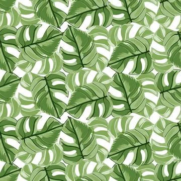 Scrapbook seamless pattern with random green doodle monstera leaf elements. I 스톡 일러스트