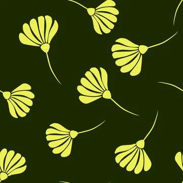 Scrapbook seamless pattern with random light yellow flowers shapes. Dark gree Stock Illustration