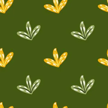 Scrapbook seamless pattern with yellow colored leaf ornament. Green olive bac Stock Illustration