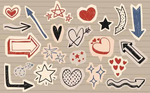 Scrapbook set of doodle arrows, exclamation marks Stock Illustration