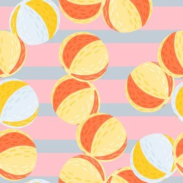Scrapbook summer seamless pattern with random orange beach ball shapes. Strip Stock Illustration