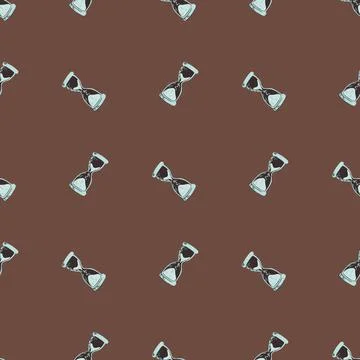 Scrapbook time seamless pattern with blue hoourglass silhouettes. Brown backg Illustrazione stock