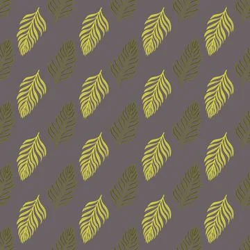 Scrapbook tropic seamless pattern with simple doodle fern leaf elements. Pale Stockillustratie