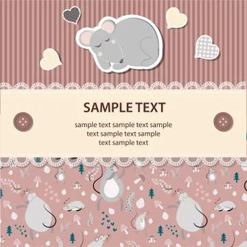 Scrapbooking frame with dancing mouses and little sleeping mouse Illustrazione stock