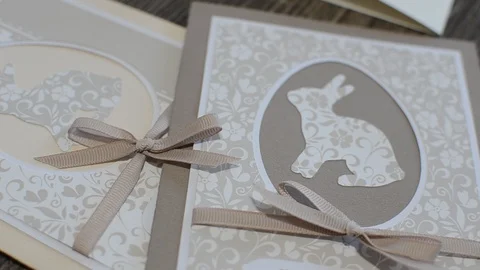 Scrapbooking greeting cards with a rabbit Stock Footage 89727272