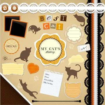Scrapbooking set: my cat's diary Stock Illustration