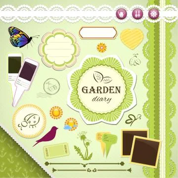 Scrapbooking set: my garden diary Stock Illustration