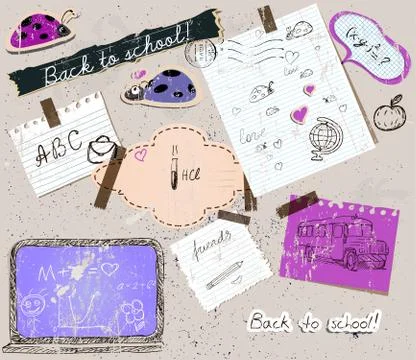 Scrapbooking set with school elements. Illustrazione stock