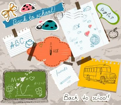 Scrapbooking set with school elements. Illustrazione stock