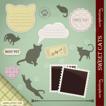 Scrapbooking set: sweet cats Stock Illustration