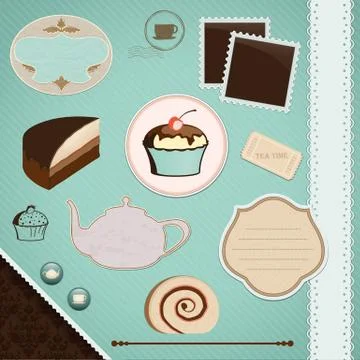 Scrapbooking set: tea time Stock Illustration