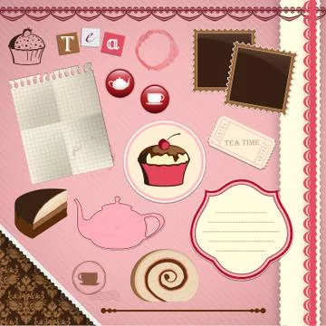 Scrapbooking set: tea time Stock Illustration