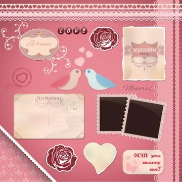 Scrapbooking set: wedding Illustrazione stock