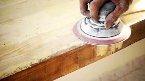 Scrape on plank in slow motion, wood working concept Stock Footage 99480779