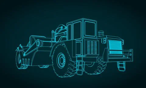 Scraper for heavy earthmoving and mining blueprint Stock Illustration