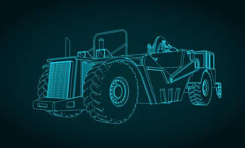 Scraper for heavy earthmoving and mining drawing Stock Illustration