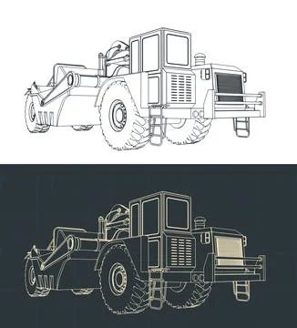 Scraper for heavy earthmoving and mining blueprints Stock Illustration