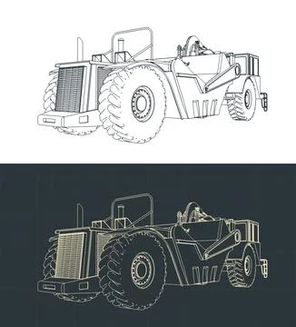 Scraper for heavy earthmoving and mining drawings Stock Illustration