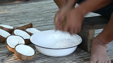 Scraping a coconut Stock Footage 37047599