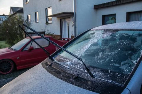 Scraping windscreen during winter Stock Photos
