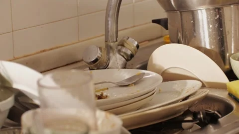 Scraps, Bones and goose or chiken skeleton on dirty dishes and mess after a Stock Footage 270186923