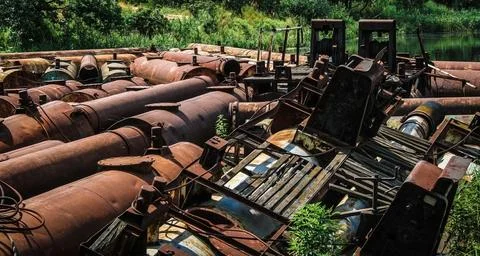 Scrapyard on the water Stock Photos