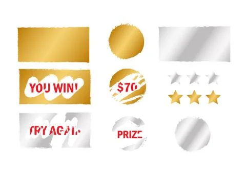 Scratch card win. Scratch card elements. Win game lottery prize Illustrazione stock