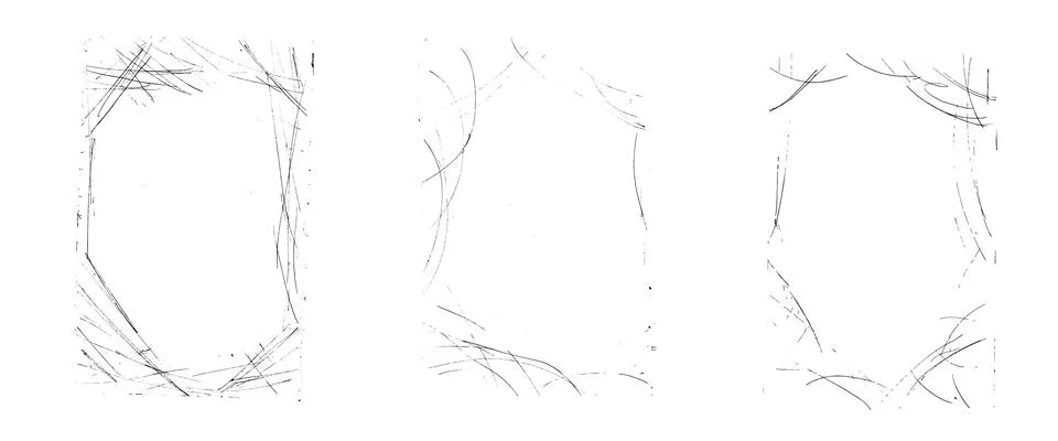 Scratch frames set. Border with grunge distress chaotic lines and gritty chaos. イラスト素材