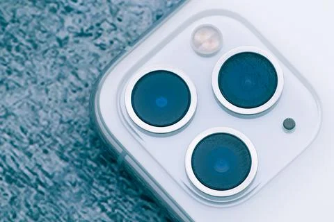 Scratch on iPhone11 Pro Max rear camera lens Stock Photos