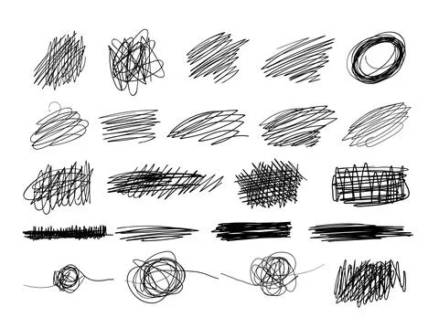 Scratch lines texture, pencil or pen handwriting, linear sketch, design elements イラスト素材