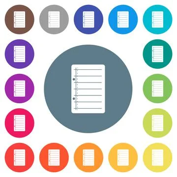 Scratch pad flat white icons on round color backgrounds Stock Illustration