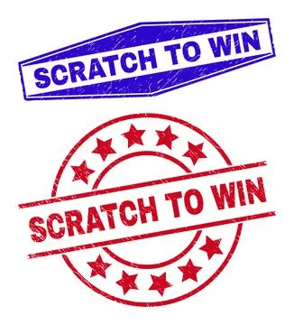 SCRATCH TO WIN Rubber Badges in Circle and Hexagonal Forms Ilustración de archivo