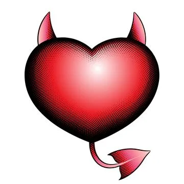 Scratchboard Engraved Evil Heart with Red Fill Stock Illustration