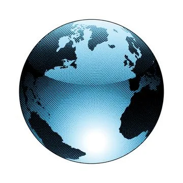 Scratchboard Engraved Globe Illustration with Blue Fill Stock Illustration